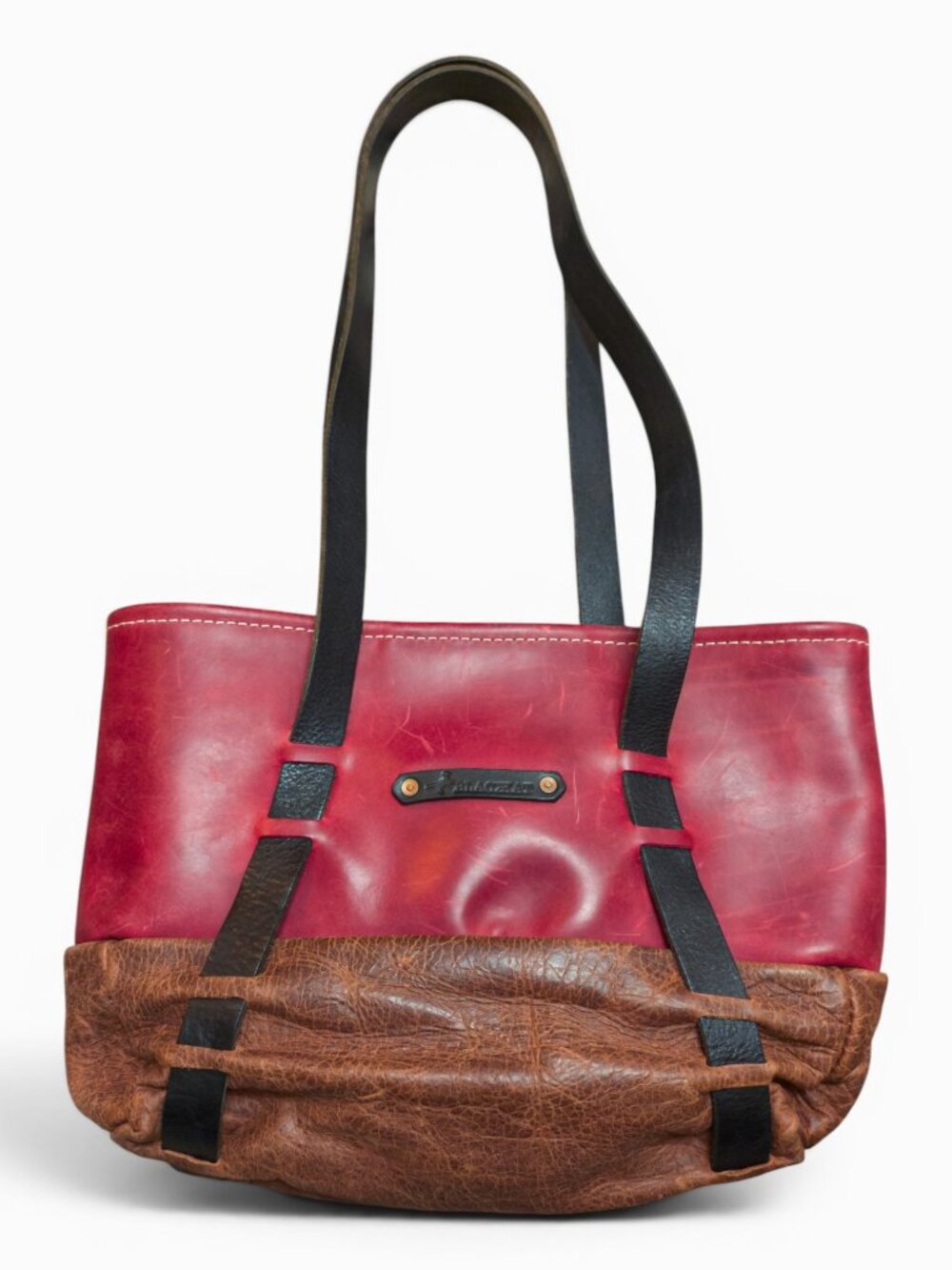 Blackkat Handmade Leather Tote Bag Red Brown Black | Artisan Connecticut Maker